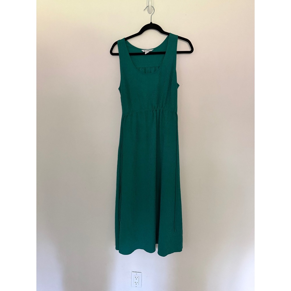 Athleta Womens Green Ribbed Sleeveless Midi Dress Pockets Small Emerald Smocked